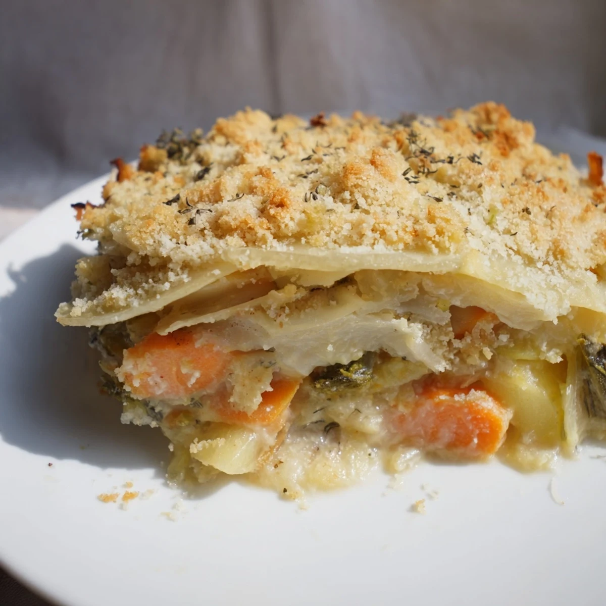 Fresh thyme and melted Gruyere cheese top this comforting Winter Vegetable Gratin, perfect for chilly evenings.