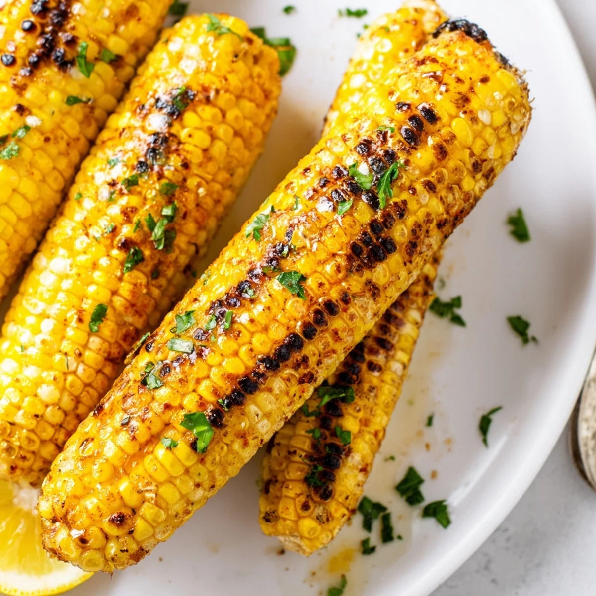 Sizzling Corn on the Cob with Cajun Spices fresh off the grill, showcasing bold Cajun spices and sweet, juicy kernels.