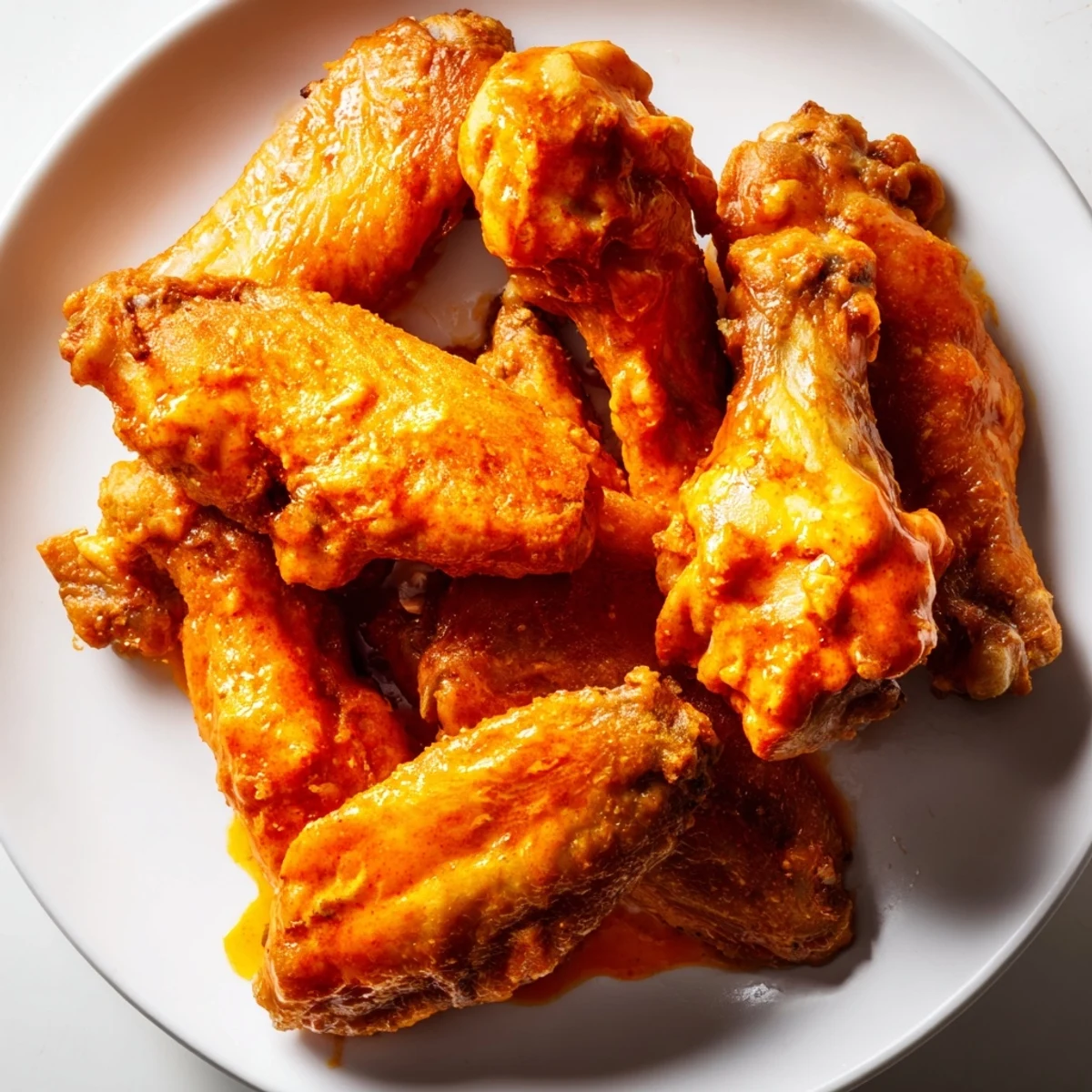 Golden-brown Chicken Wings with Buffalo Sauce coated in tangy orange sauce and garnished with parsley.