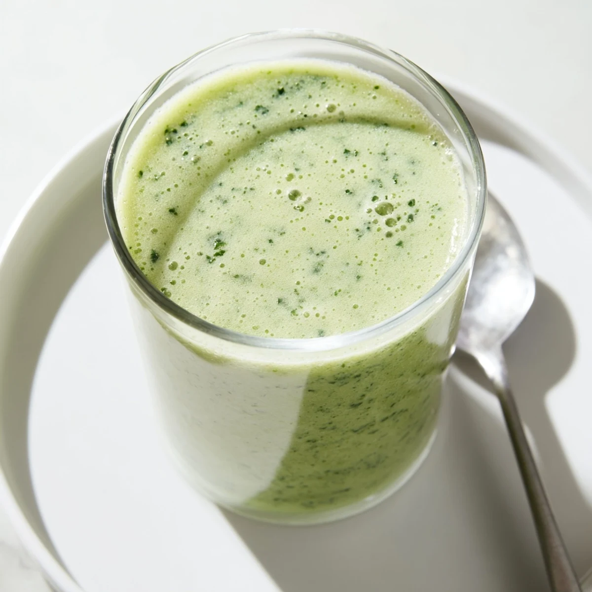 Refreshing green smoothie with kale and pineapple in a mason jar, a wooden tray with extra pineapple chunks ready for a quick breakfast.