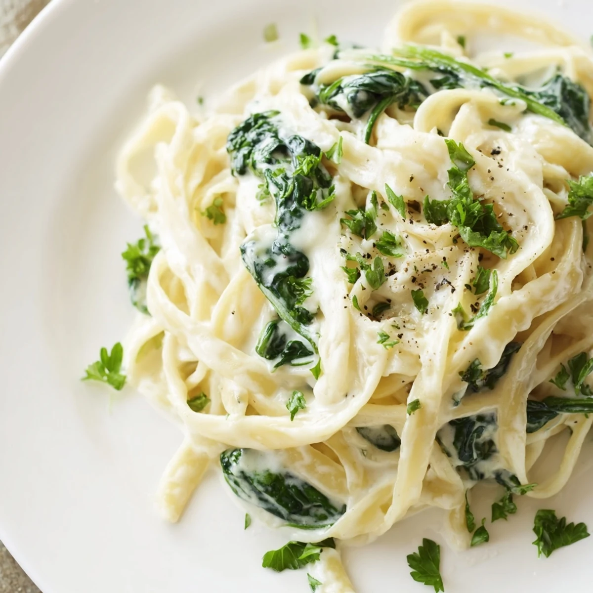 A comforting weeknight dinner, this Creamy Spinach Pasta with Garlic pairs perfectly with white wine.