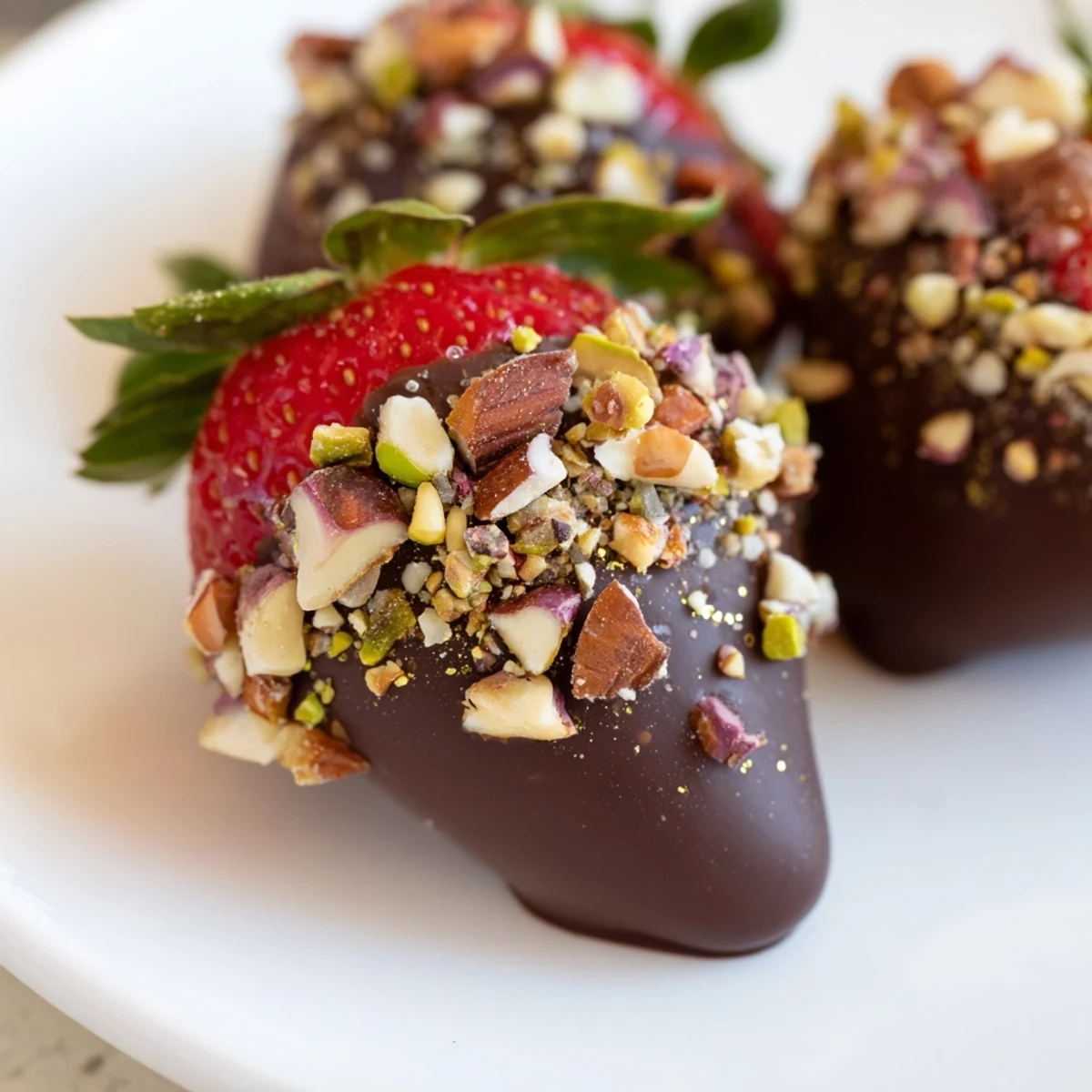 Chocolate dipped strawberries with nuts are arranged beautifully for a party platter garnish.