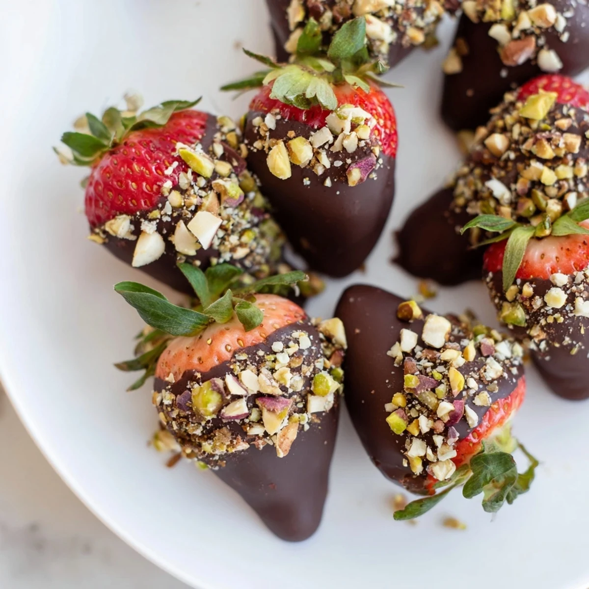 Platter of chocolate dipped strawberries with nuts arranged on a cooling rack, perfect for parties or special occasions.