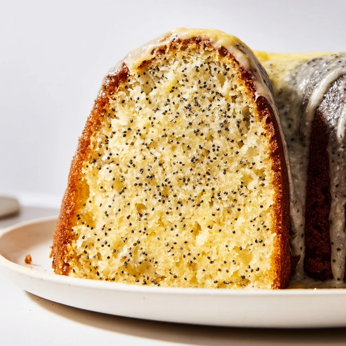 This moist Lemon Poppy Seed Bundt Cake features a tender crumb studded with poppy seeds and finished with a zesty glaze.
