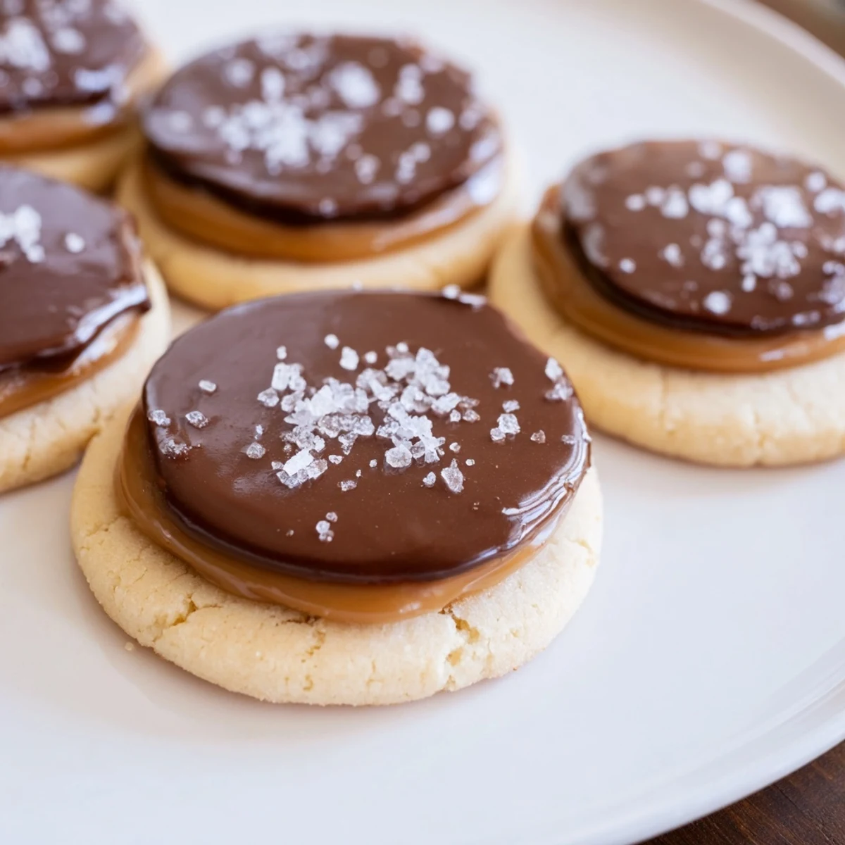 Buttery Twix Cookies stacked on a white plate with melted chocolate and caramel drizzle, perfect for holiday gatherings.