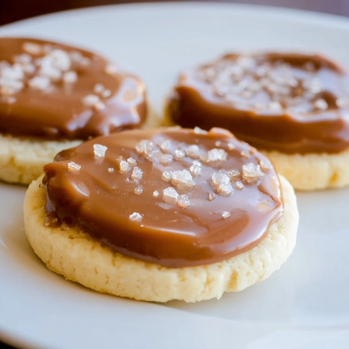 A close-up of Twix Cookies showing layers of shortbread, gooey caramel, and smooth chocolate topping on a cooling rack.