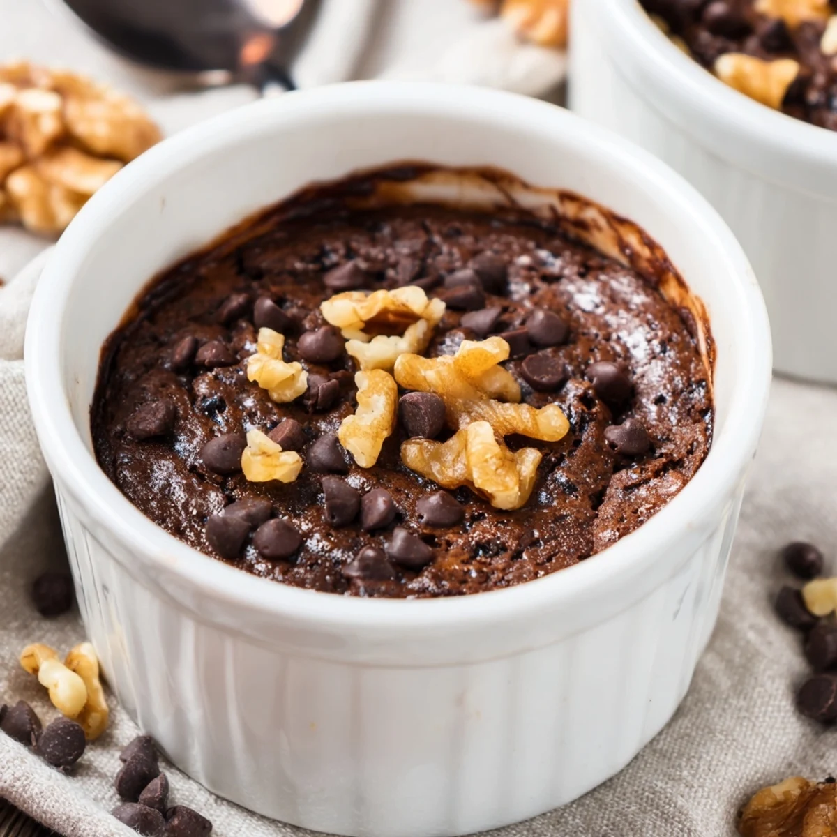 Easy Chocolate Baked Oats topped with walnuts and a dollop of yogurt for a cozy breakfast.