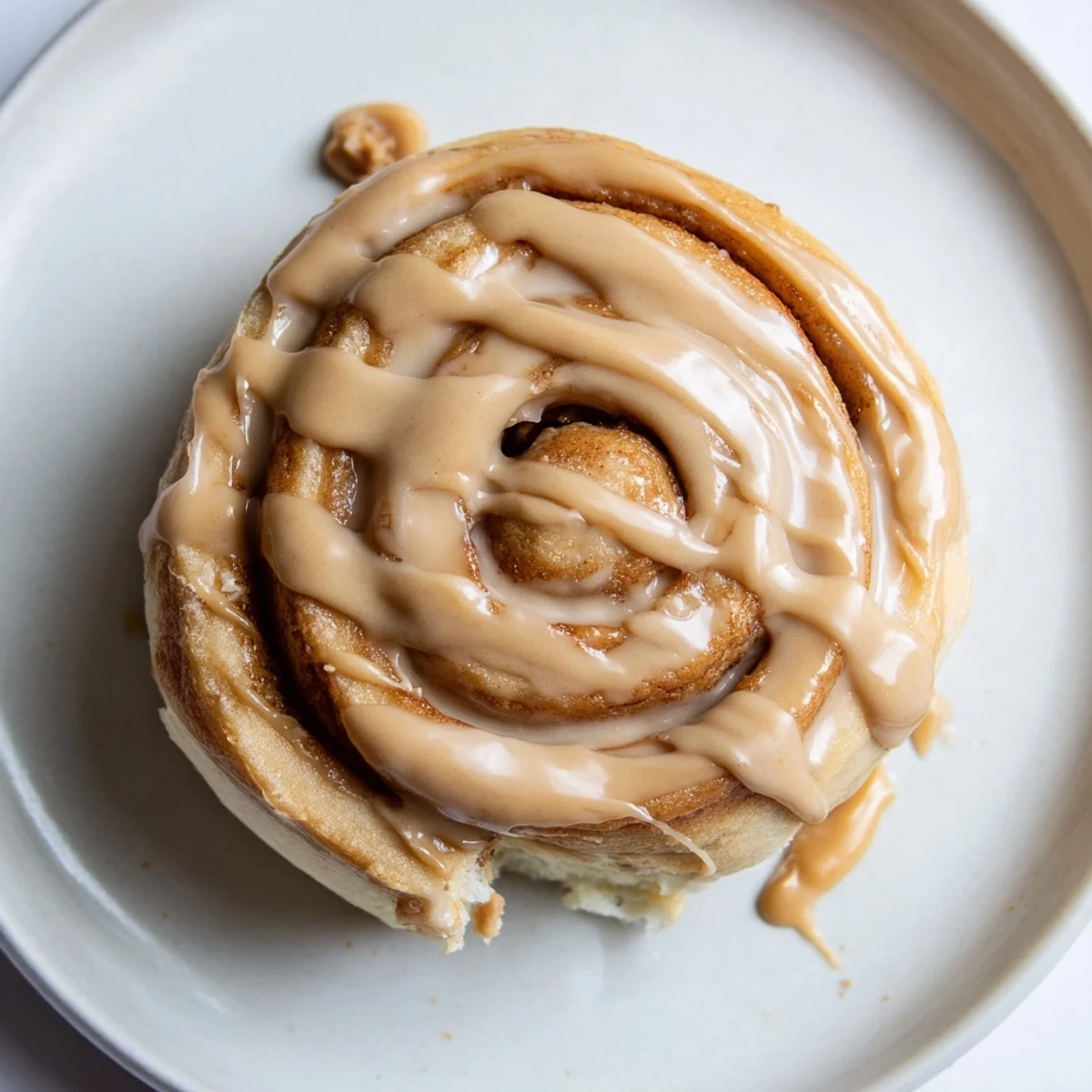 Freshly baked Soft and Gooey Biscoff Cinnamon Rolls swirled with cookie butter and dripping with glaze on a plate.