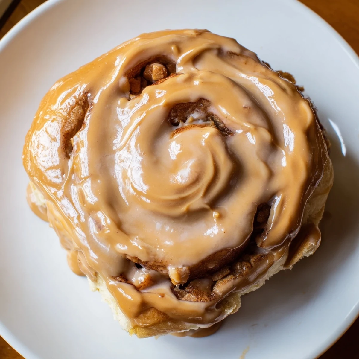 A pan of Soft and Gooey Biscoff Cinnamon Rolls topped with melted cookie butter spread, served with coffee.
