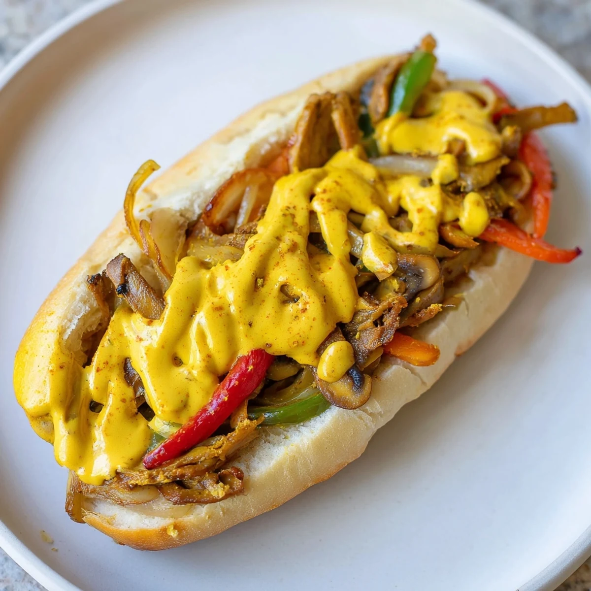 The toasted bun and colorful vegetable filling make this classic American Vegan Philly Cheesesteaks a satisfying plant-based main dish.