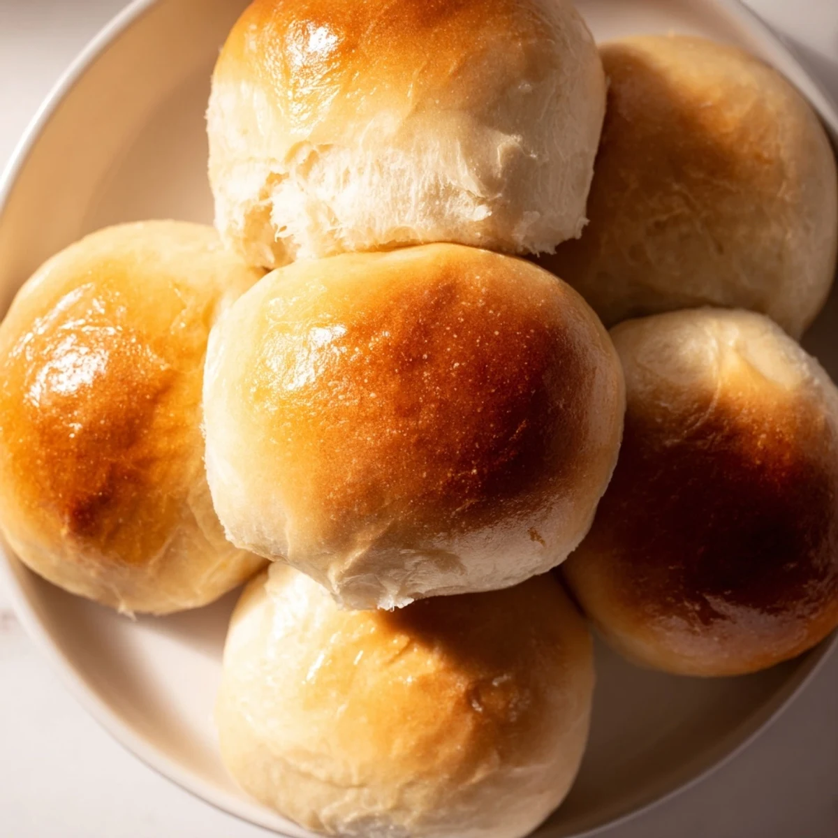 Twelve golden-baked Best Vegan Dinner Rolls arranged in a pan, ready to serve alongside a hearty vegan dinner.