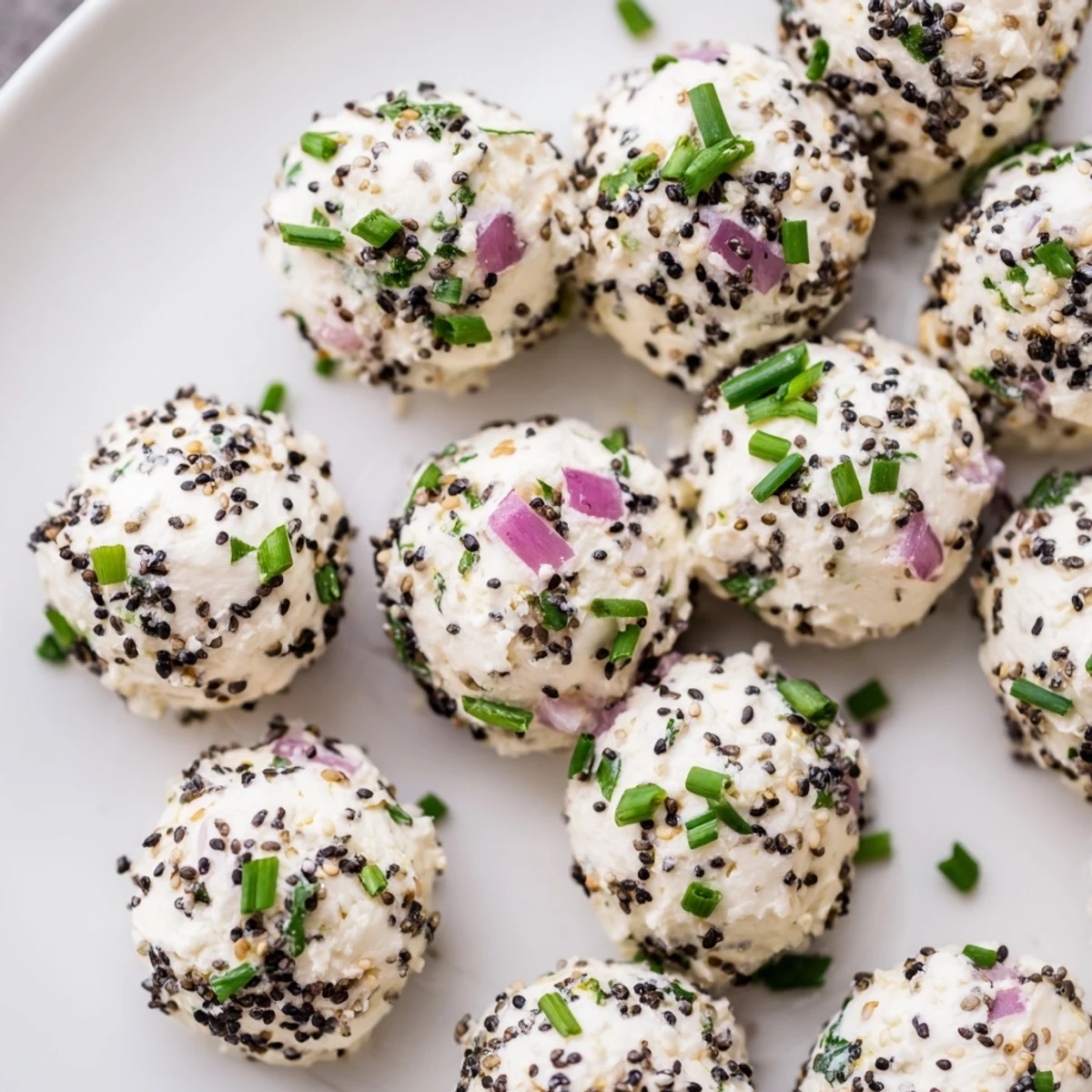 Savory Everything Bagel Cottage Cheese Bites served chilled, highlighting their creamy texture and protein-packed snack appeal for a quick appetizer.