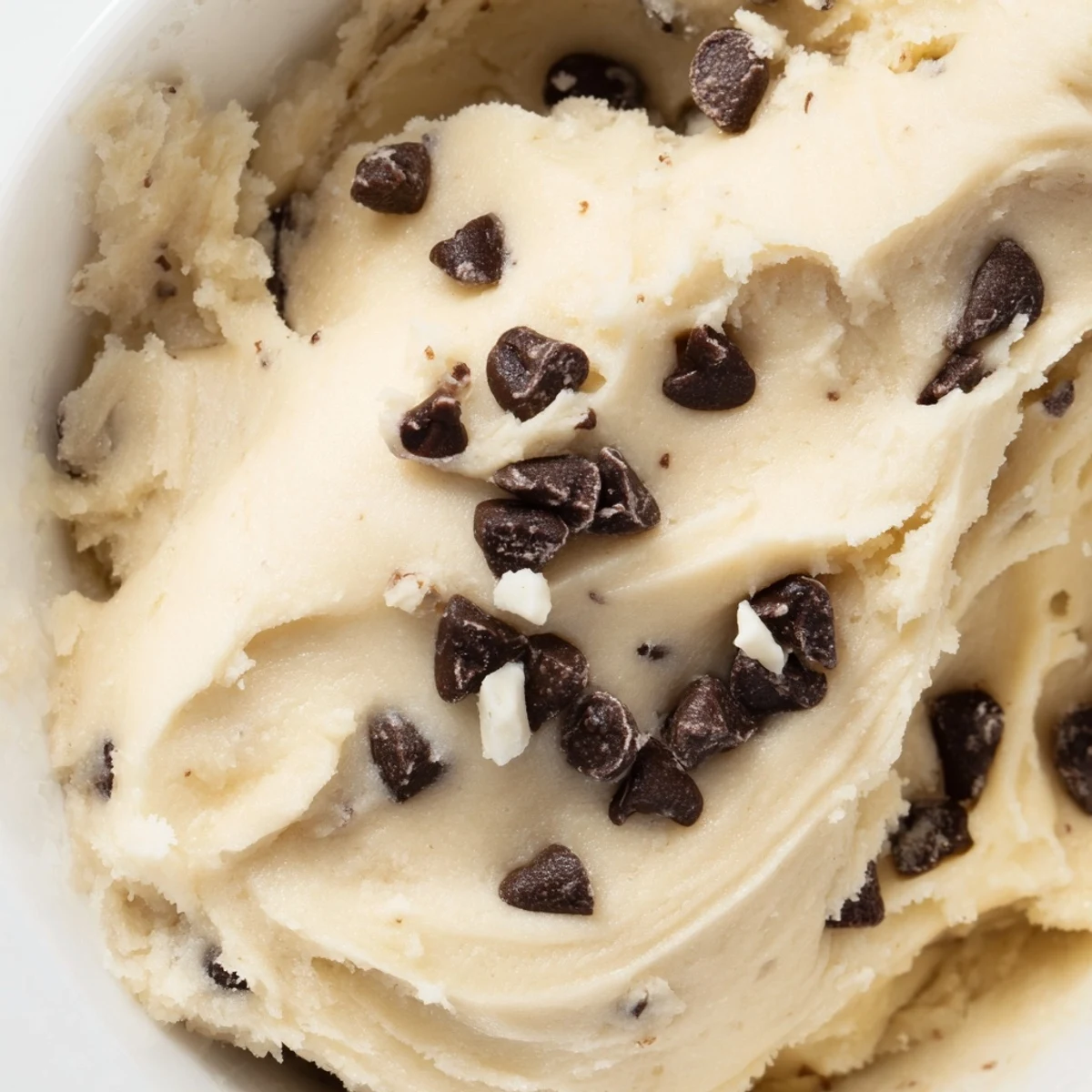 This Guilt Free Greek Yogurt Cookie Dough looks creamy and delicious in a rustic ceramic bowl.