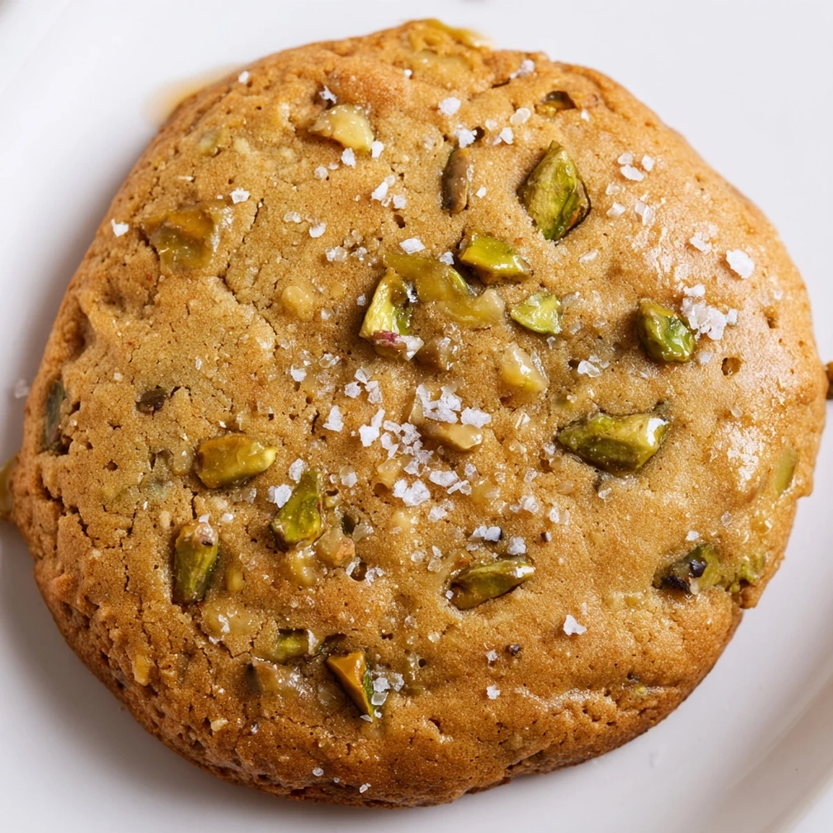 A plate of freshly baked Salted Honey Pistachio Cookies served beside a steaming cup of tea, perfect for dessert.