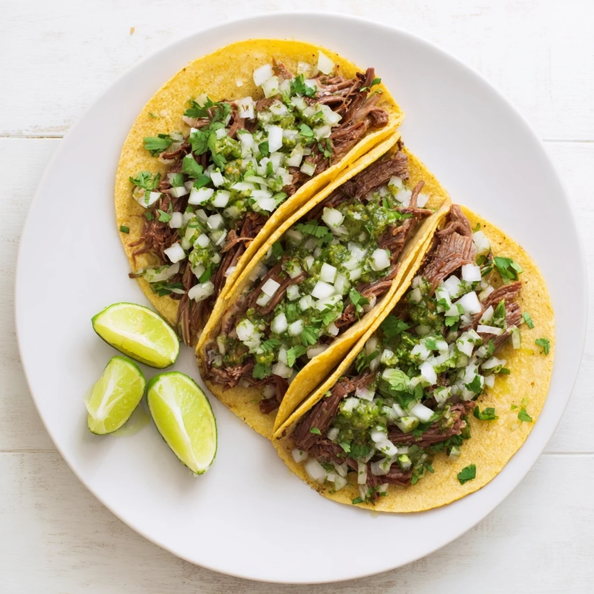 Sizzling skillet of slow-braised Beef Cheek Tacos garnished with cilantro and served with spicy salsa.
