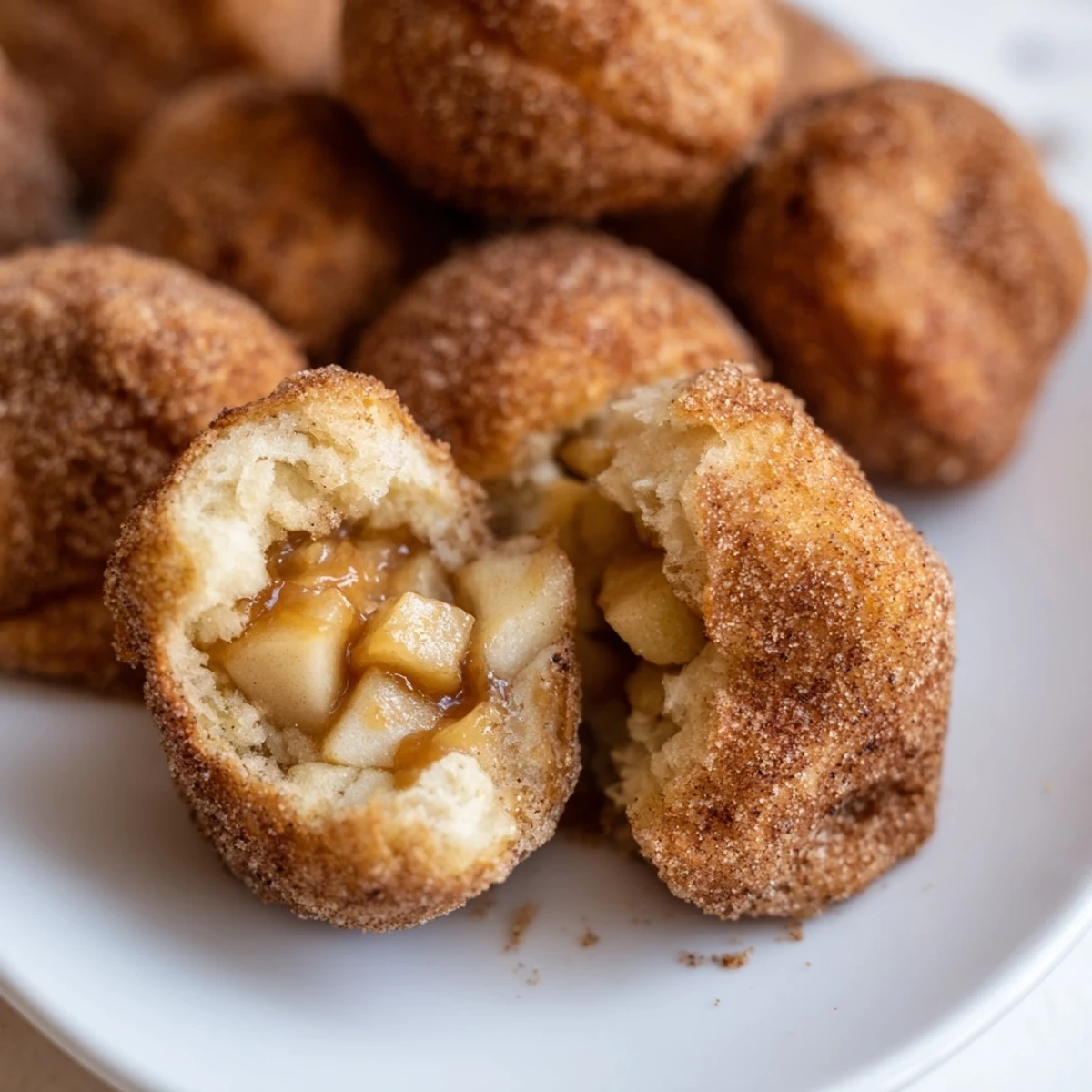 Warm caramel apple pie bombs sprinkled with cinnamon sugar on parchment paper