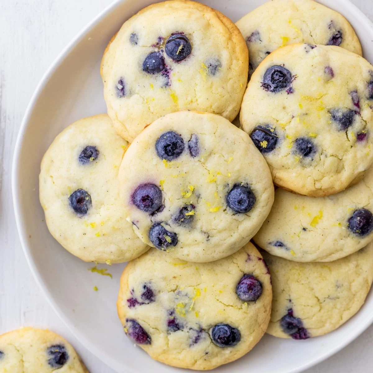 Golden baked lemon blueberry cheesecake cookies with cream cheese batter and fresh berry pockets