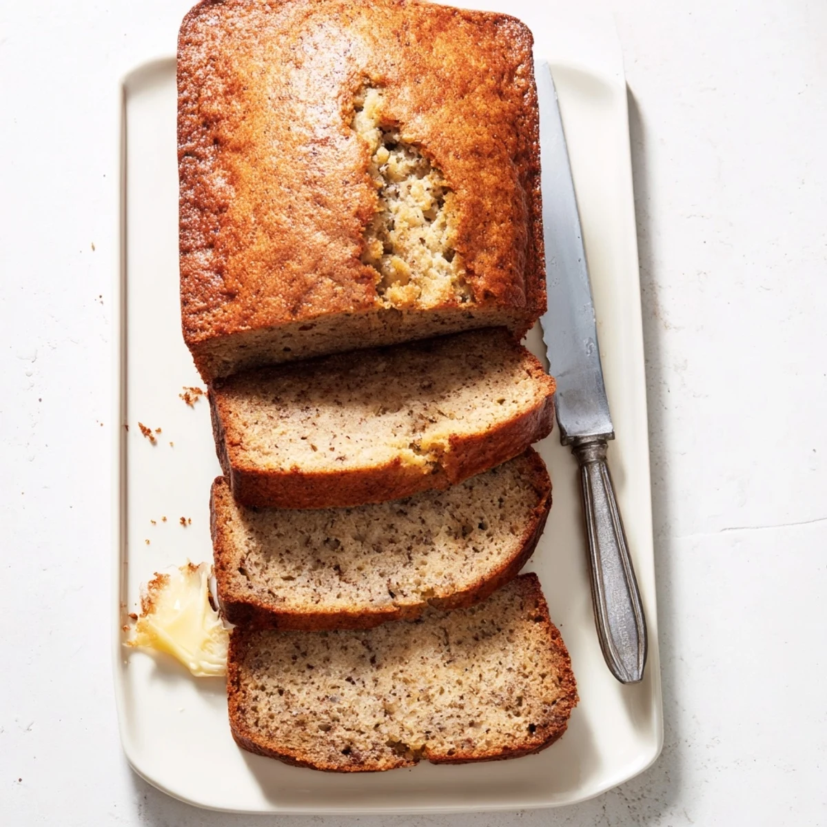 Freshly baked moist banana bread cooling on wire rack with perfectly rounded golden crust top