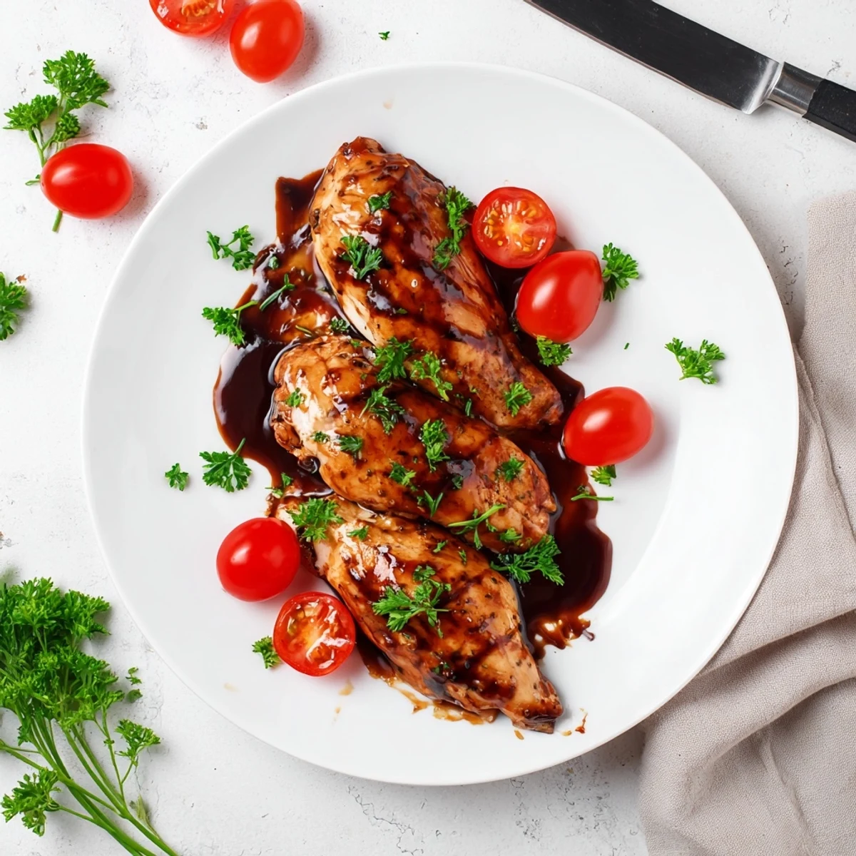 Golden balsamic glazed chicken breast baked until tender and caramelized perfection