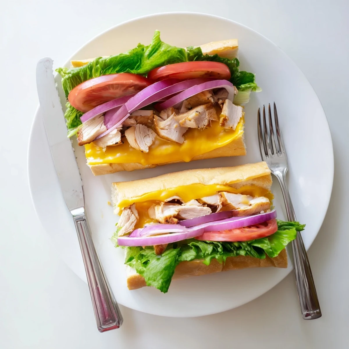 Golden cheesy grilled chicken sandwich stacked with crisp lettuce on toasted bread