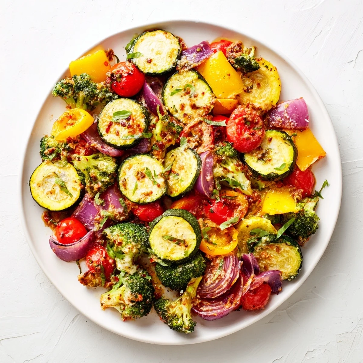 Tender zucchini, peppers, and cherry tomatoes coated in savory sun-dried tomato sauce for dinner