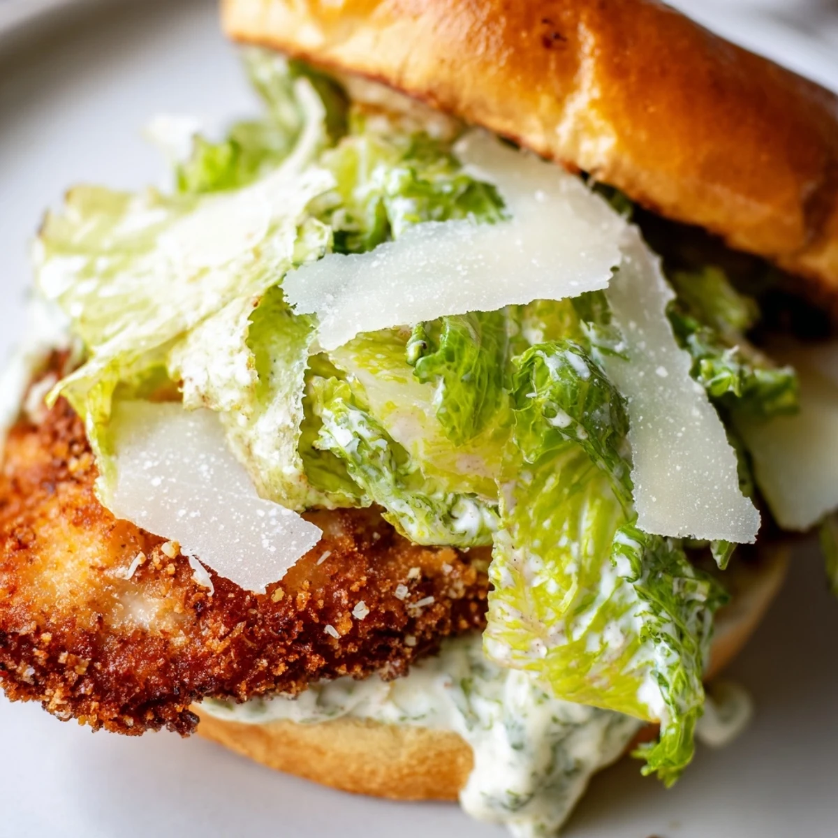 Crispy chicken fillet layered with cool lettuce and tangy Caesar dressing inside a warm sandwich bun