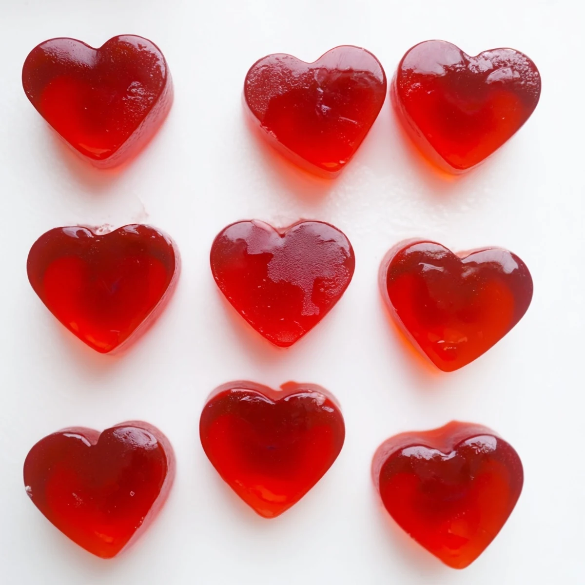 A close-up of ruby red homemade strawberry gummies piled high, highlighting their smooth texture and natural fruit sweetness