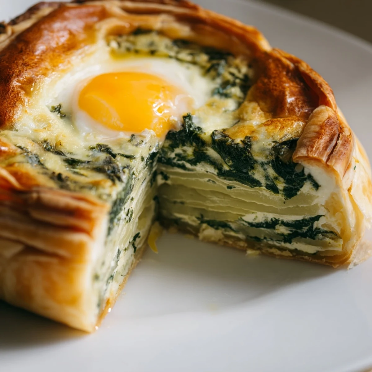 Freshly baked savory Easter tart with tender pastry crust filled with ricotta spinach and parmesan