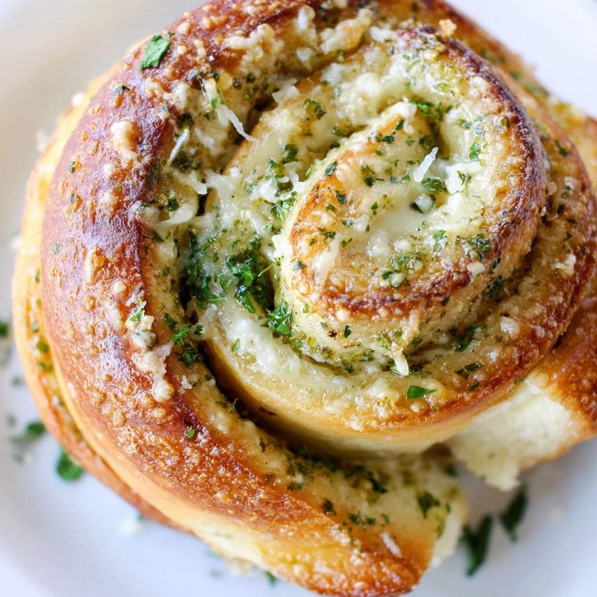 Golden garlic bread rolls fresh from the oven with melted butter and parsley garnish