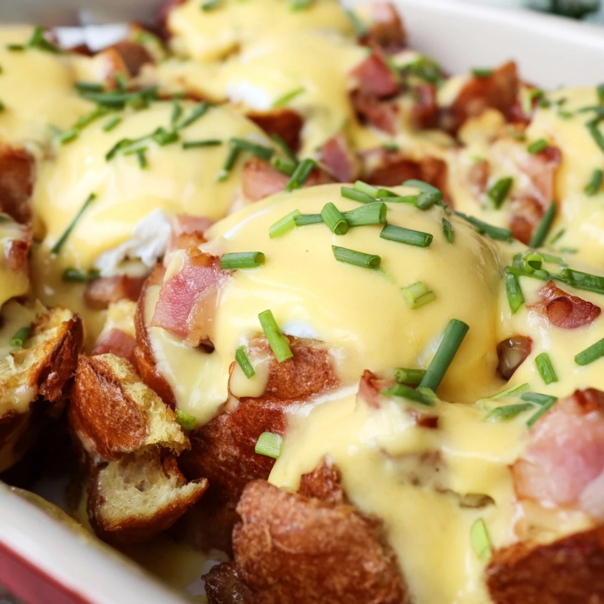 Crowd-pleasing brunch casserole featuring layers of toasted muffins, savory bacon, and velvety egg mixture