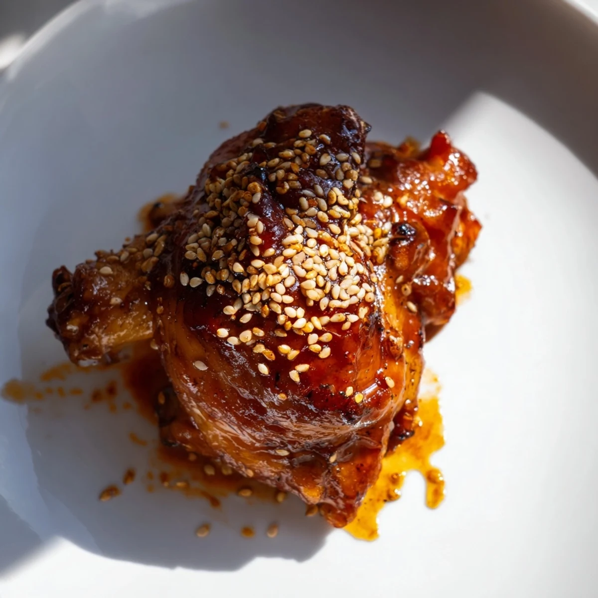 Tender spicy maple chicken thighs served over fragrant coconut rice with sesame seed topping