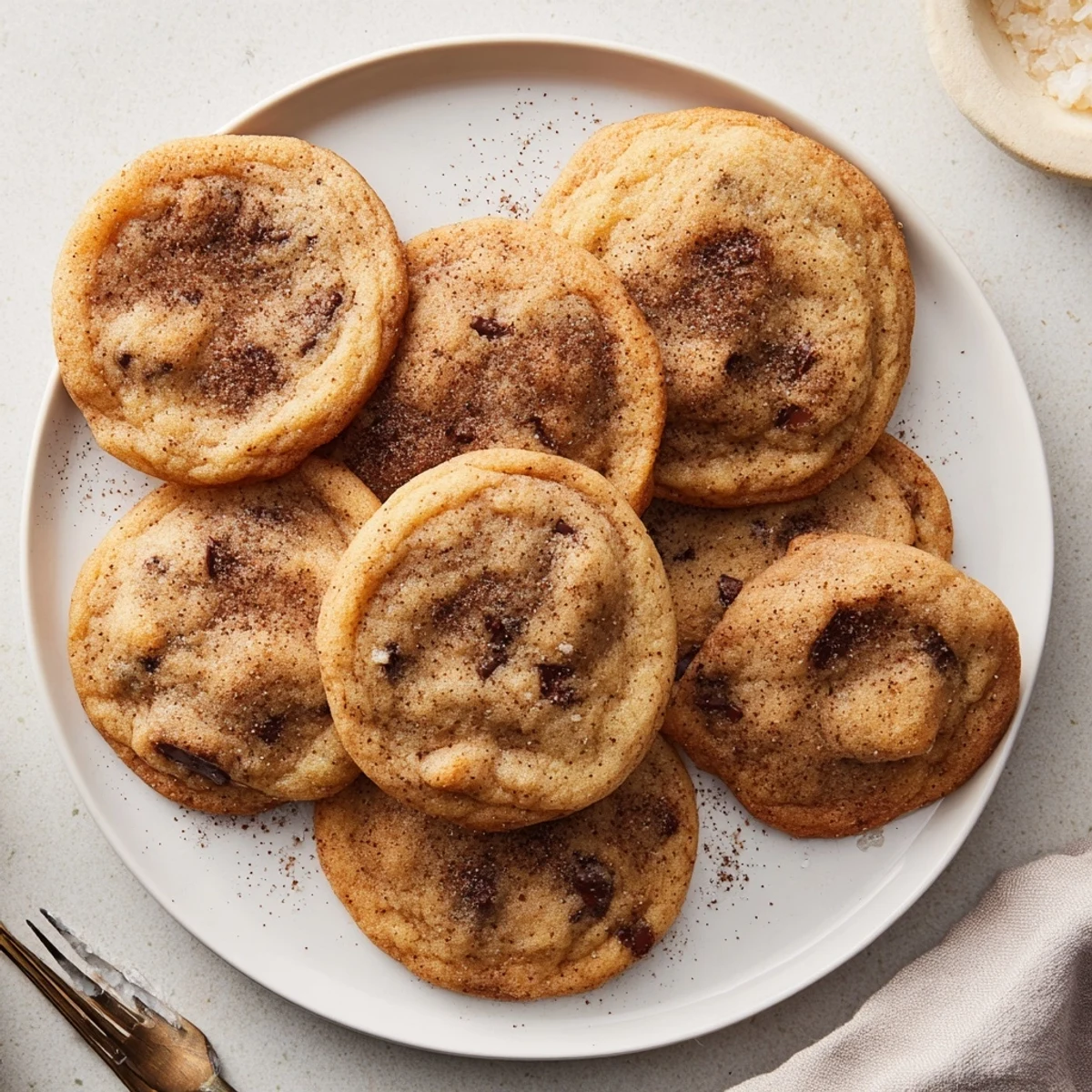 Golden Vietnamese cinnamon chocolate chip cookies fresh from the oven with melting chocolate centers