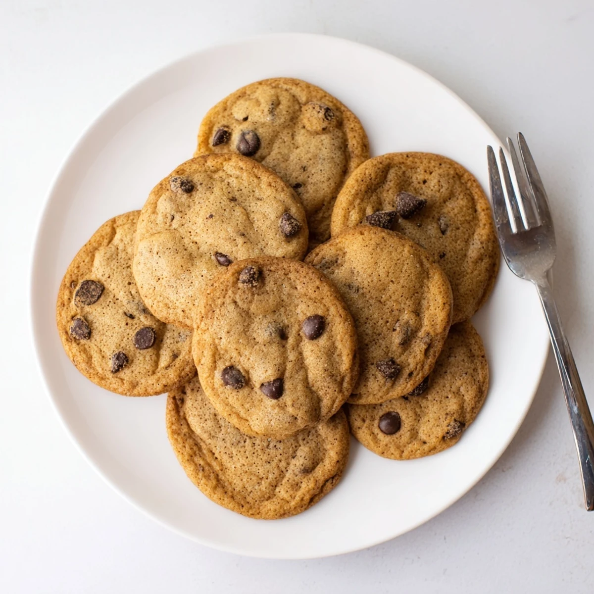 Soft chewy Vietnamese cinnamon chocolate chip cookies stacked on a wooden cutting board