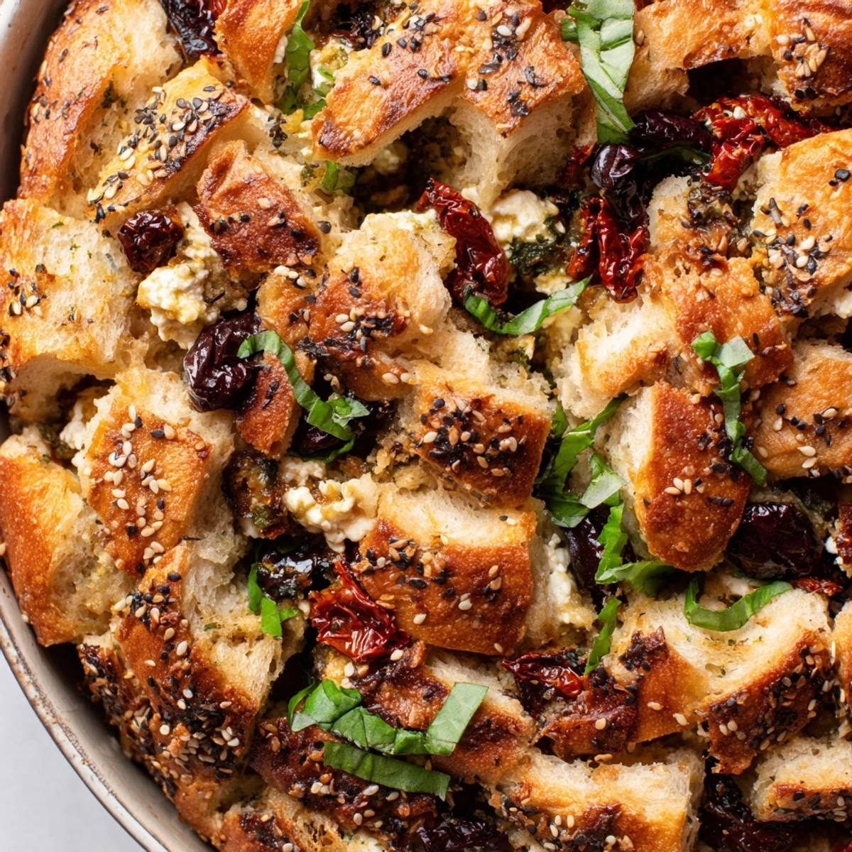 Soft savory bread baked with Mediterranean herbs, cheese, and chopped Kalamata olives