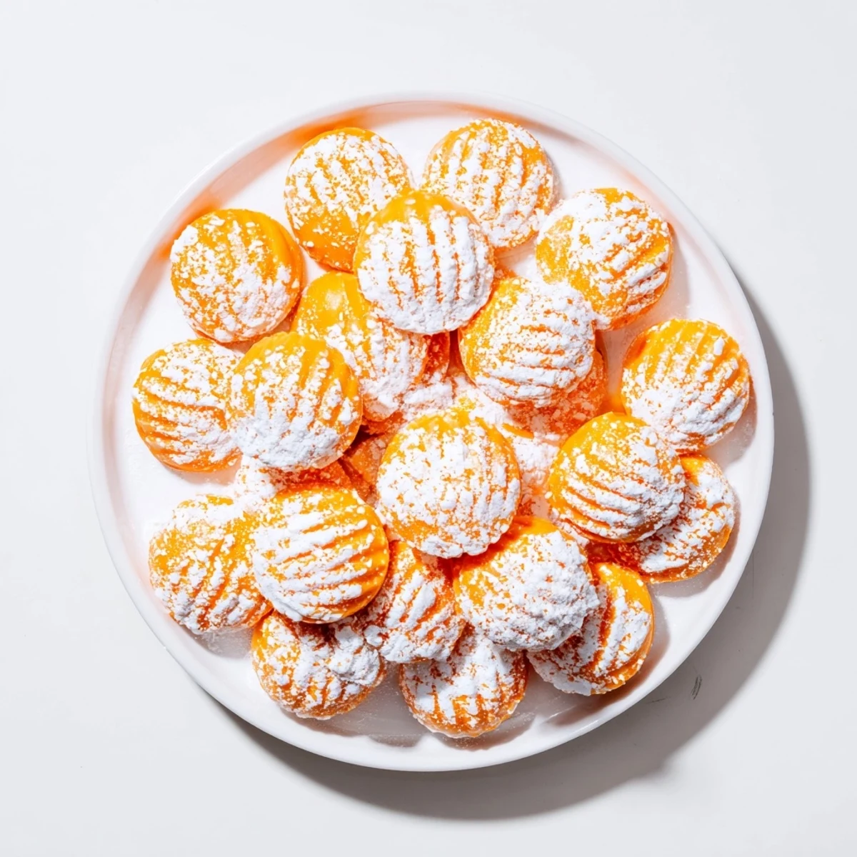 Soft pastel orange cream cheese mints topped with decorative fork patterns for elegant party serving