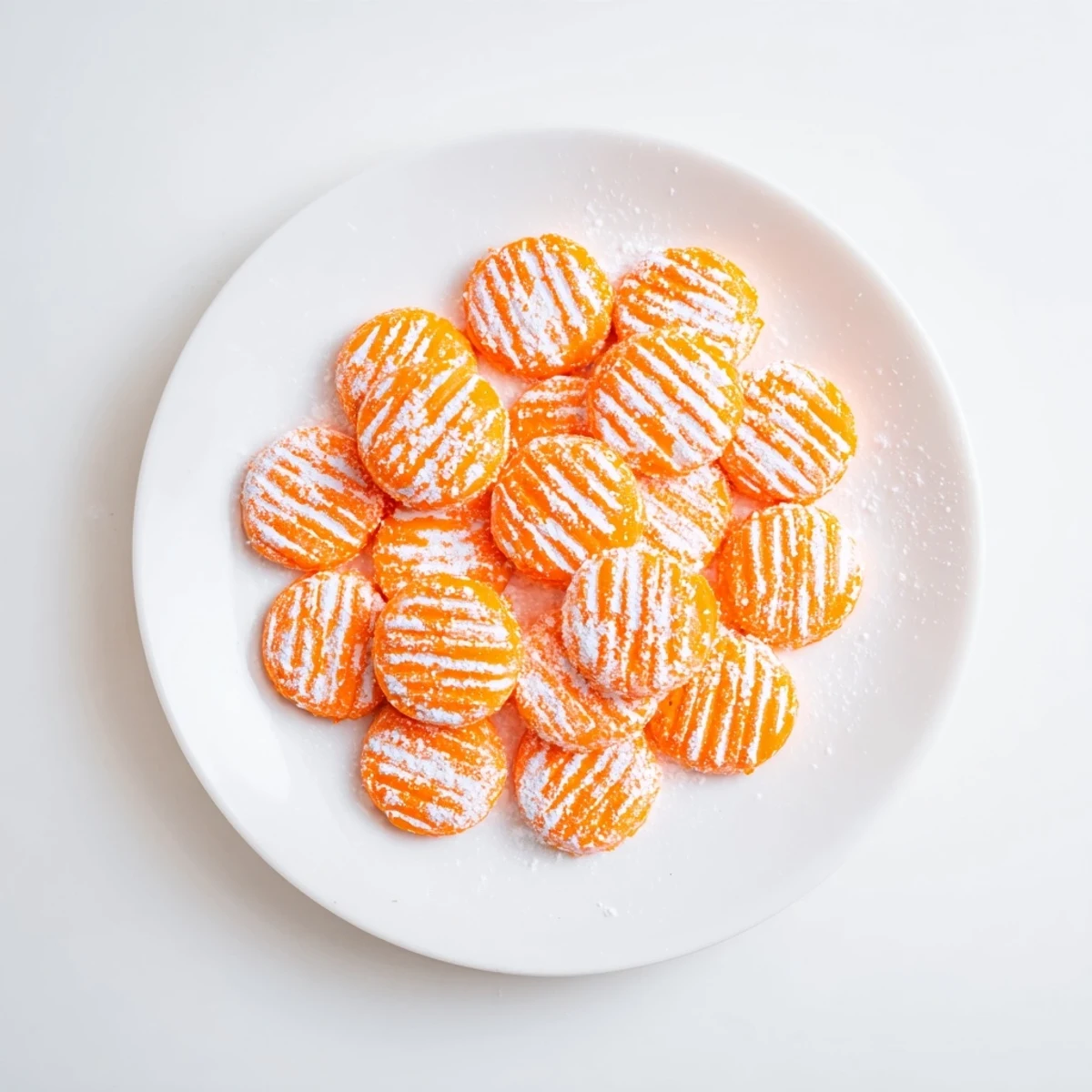 Batch of creamy orange mints cooling on parchment paper after chilling in the refrigerator