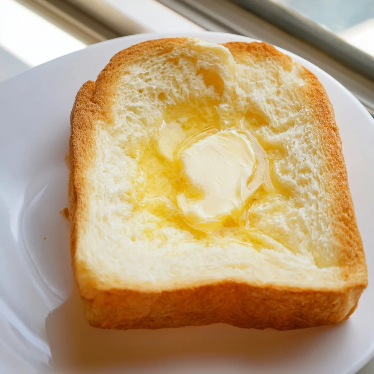 Two freshly baked loaves of Amish white bread cooling on wire rack with buttered tops