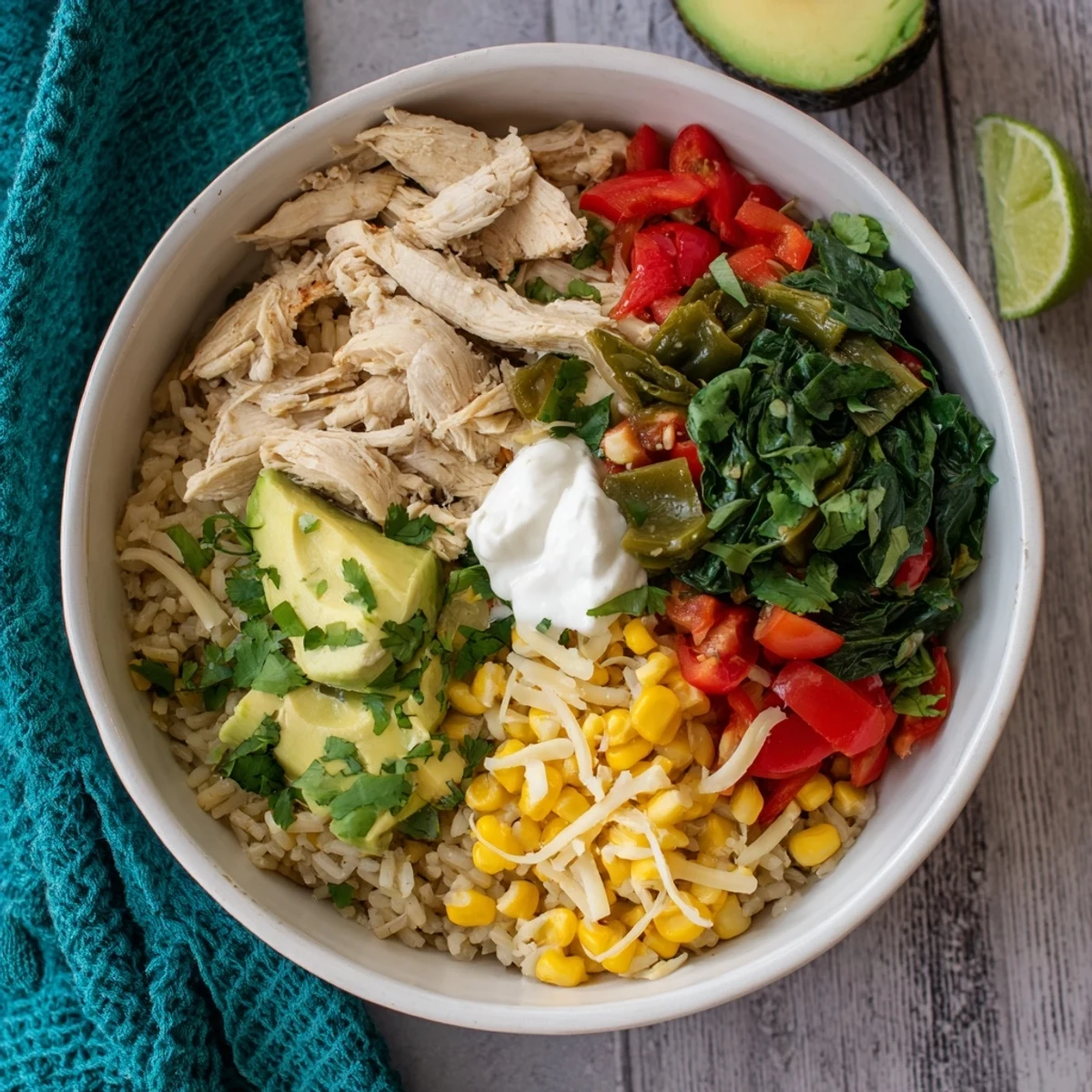 Hearty Southwest spice green chile bowl featuring roasted green chiles over fluffy brown rice