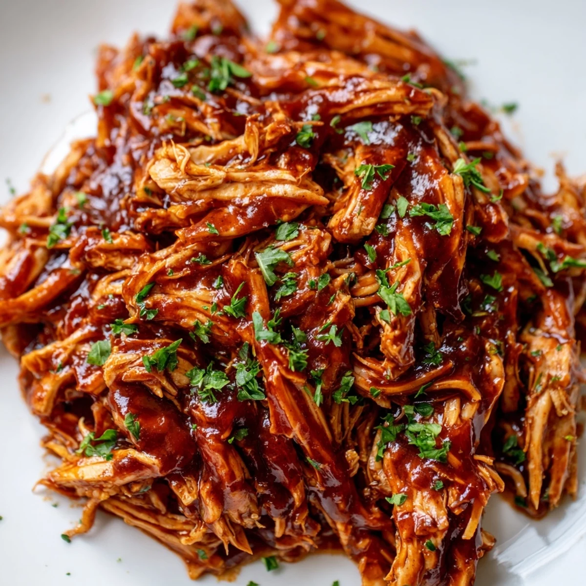 Tender Sweet Baby Ray's Crockpot Chicken glistening with rich, sticky barbecue sauce in a slow cooker