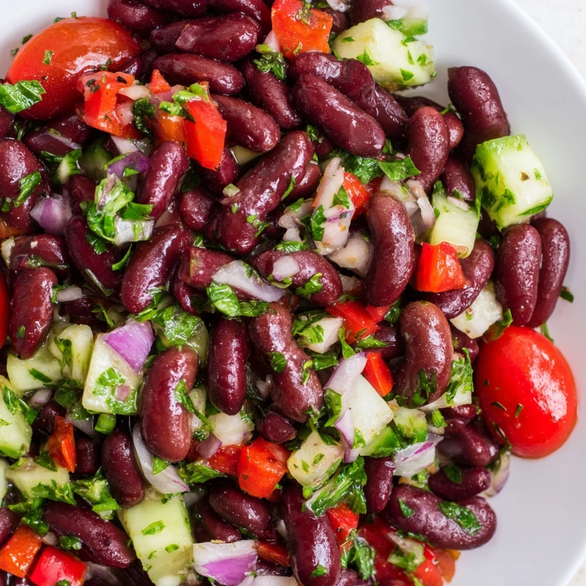 Chilled kidney bean salad garnished with fresh parsley served as a healthy side