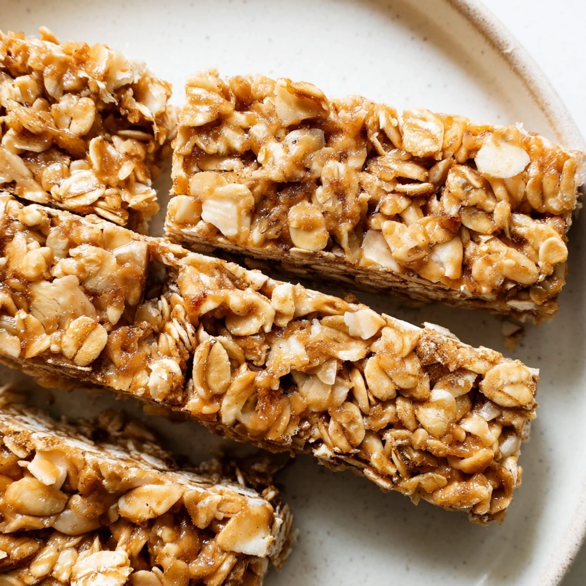 Soft no bake apple peanut butter granola bars sliced and resting on rustic parchment paper