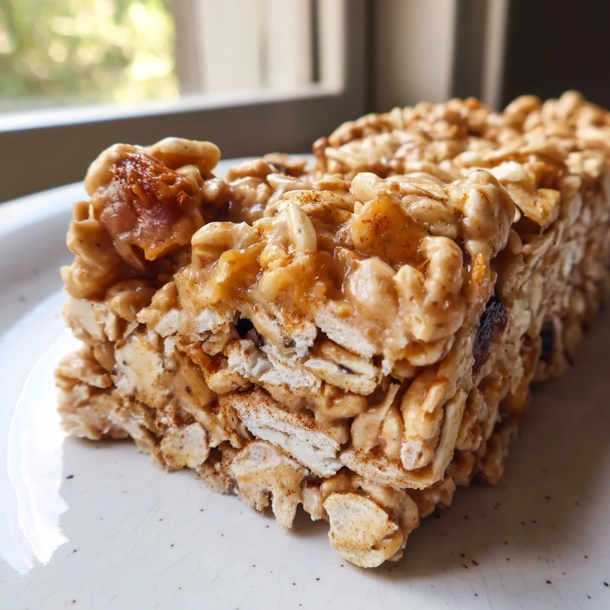 Thick chewy no bake apple peanut butter granola bars dotted with dried apples and peanuts