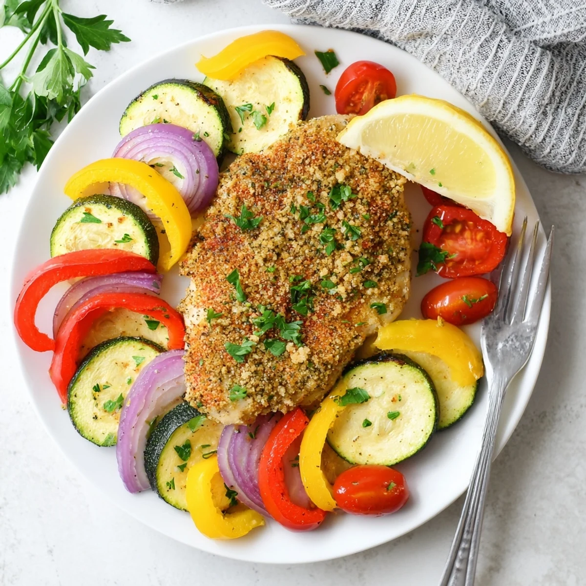 Juicy chicken foil packets recipe with colorful bell peppers and tender zucchini steaming inside.