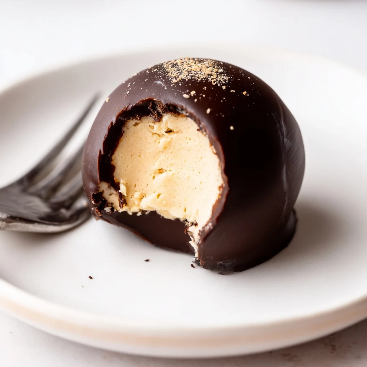 A stack of Dark Chocolate Eggnog Truffles dusted with nutmeg, perfect holiday gifts