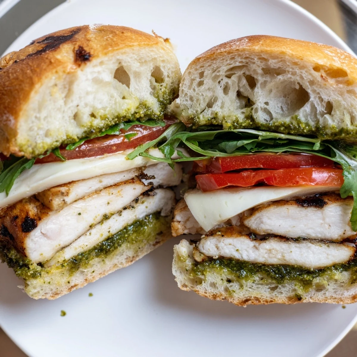 Chicken Pesto Sandwich Recipe with golden grilled chicken, melted mozzarella, and basil