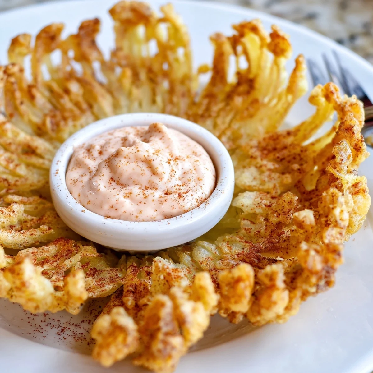 Warm Crispy Mini Bloomin Onions Recipe arranged for sharing with ranch dip.