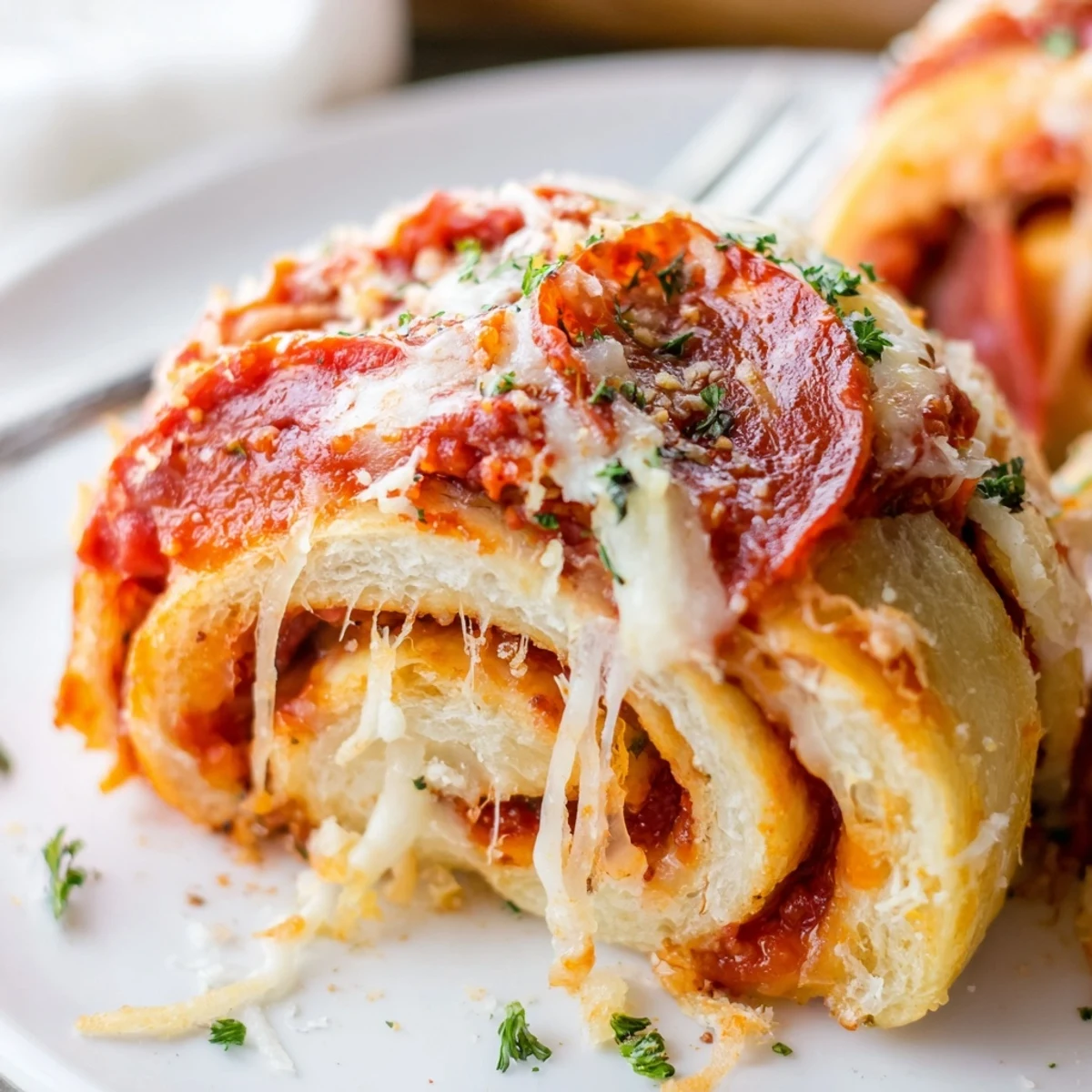 Tray of Homemade Pizza Rolls brushed with garlic butter, sprinkled parsley.