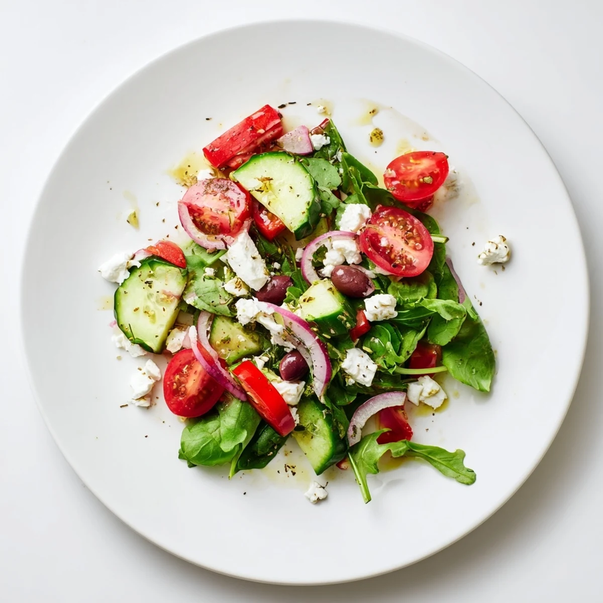 Bowl of Fresh Salad Recipe tossed in olive oil, ready to serve.