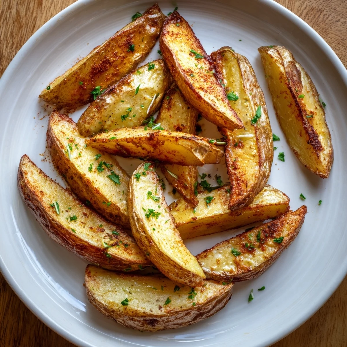 Oven-baked Potato Wedges, golden-crisp edges and fluffy centers, served hot