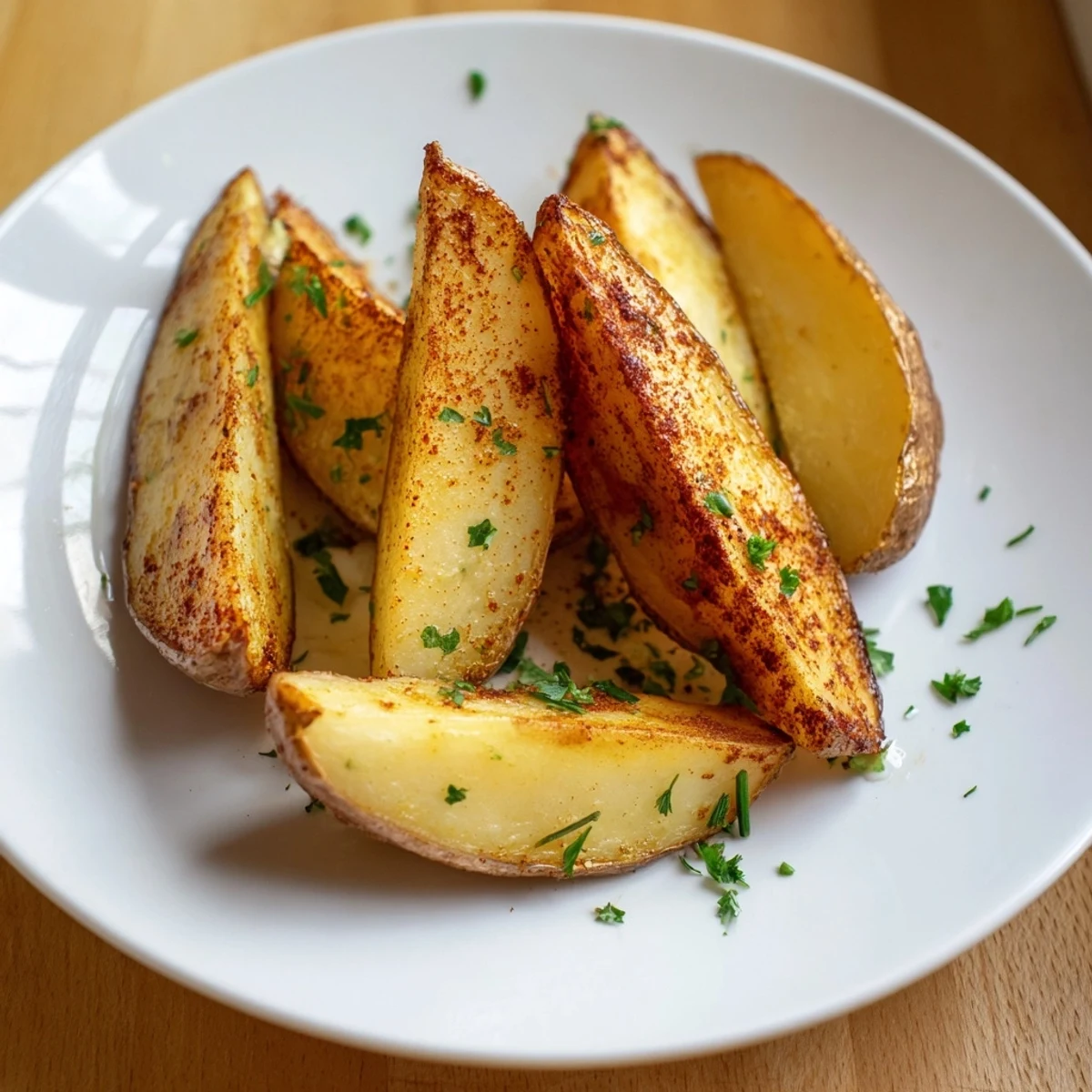 Seasoned Potato Wedges tossed in olive oil, paprika aroma, perfect for dipping